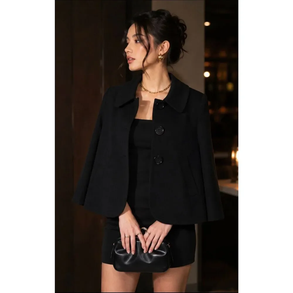 Ava & Grace Black Cropped Jacket Blazer Cape Sleeve Career Office Chic Size Smal - Picture 3 of 5